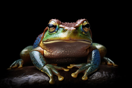 A large green frog sits in the marsh. Generative AI.の素材