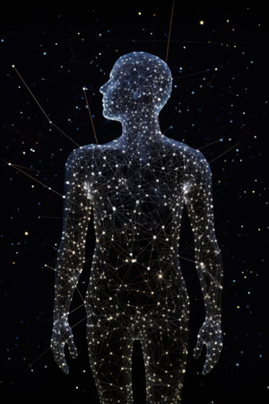 A person made of constellations. Generative AI.の素材