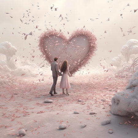 Blizzard of love. Romantic illustration. Generative AI.の素材