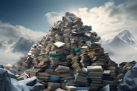 Mountain of textbooks. Generative AI.の素材