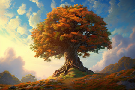 Generative AI. Ancient oak tree, garden or forest element for design, tree of lifeの素材