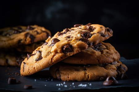 Chocolate chip cookie, dark background. Generative AIの素材