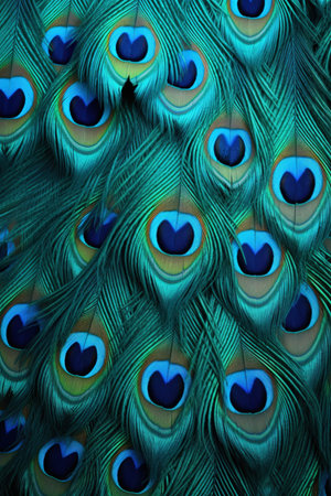 Colorful peacock feathers,Shallow DOF. Generative AI.の素材