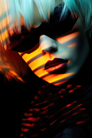 Fashion portrait close up, dynamic posing, fashion of the far future, experimental colour. Generative AI.の写真素材