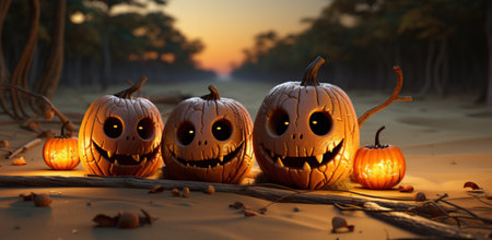 Halloween pumpkins in an autumnの素材