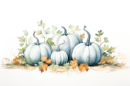 White pumpkins in watercolor. autumn illustration. Generative AI.の素材
