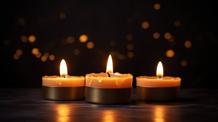 Close up view of the candles cutting through the darkness. Generative AI.の素材