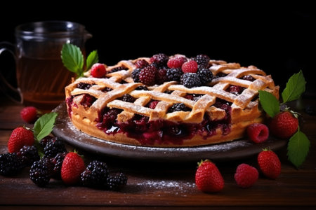 Delicious cake with berries. Autumn cake. Generative AI.の写真素材