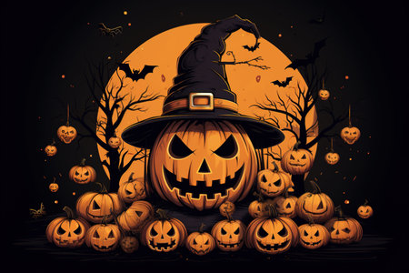 Comic style illustration of pumpkins. Halloween illustration.の写真素材