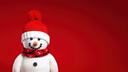 A happy, laughing snowman on red background with copの写真素材