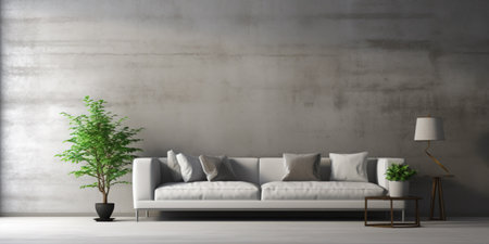 Modern interior design of living room with empty concrete wall backgroundの写真素材