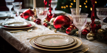 Christmas table setting for Christmas dinnerの写真素材