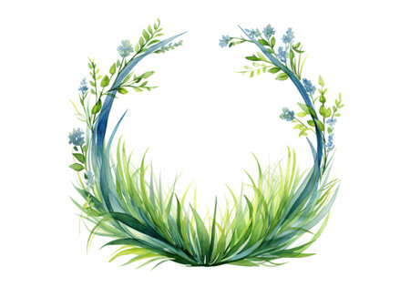 Watercolor field grass wreath. Greenery frame, watercolor illustrationの写真素材