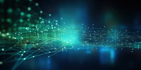Blurred abstract lines and dots connected network technology data center concept background soft...