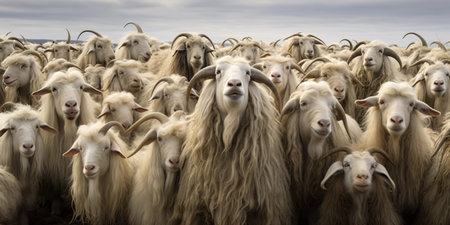 A vast herd of long haired billy goatsの写真素材