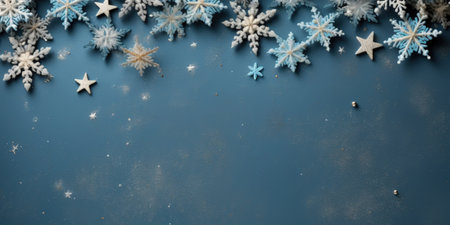 Christmas and New Year background. Festive decoration on blue background. Top viewの写真素材