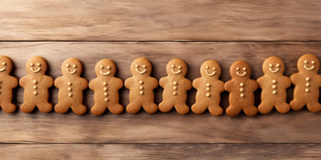 Gingerbread on wooden background, homemade, with copy space