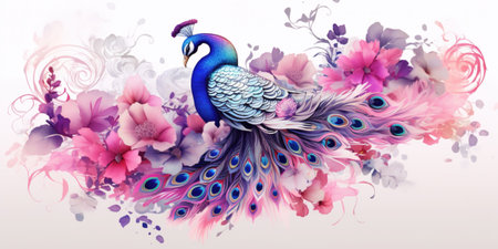 A stunning rendition of purple, white and pink peacock made of intricate detailsの写真素材