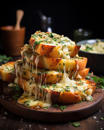 Cheesy garlic bread slices, delicious finger food