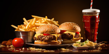 Fast food. Unhealthy products, bad for figure, skin, heart and teethの写真素材