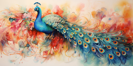 A stunning colorful peacock made of intricate detailsの写真素材