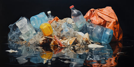 Garbage before a black background