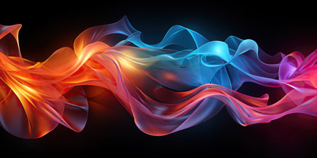 Abstract art, colorful light wave on black backgroundの写真素材