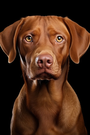 Portrait of a Hungarian Vizsla dog, isolated on black backgroundの写真素材