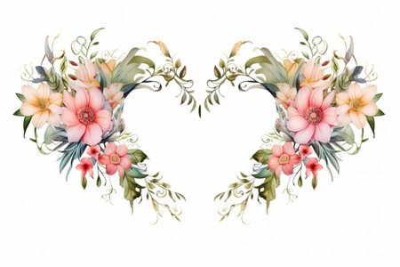 Floral frame border, bouquet of flowers, style in the shape of a heart. Valentine's greetingsの写真素材