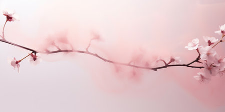 Abstract close up of cherry tree branches created from ethereal smoke, pink cherry blossoms, minimalismの写真素材