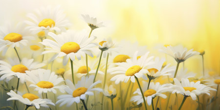 chamomile flowers in the field. soft focus. nature backgroundの素材