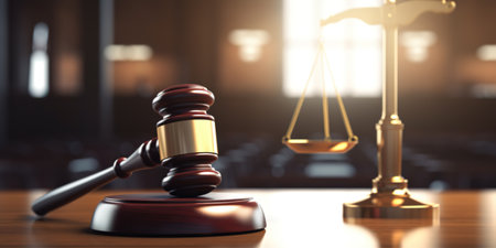 Judges gave and scales of justice. Law and justice concept. 3D rendering.の素材