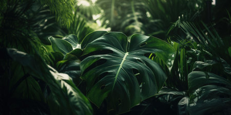 Monstera Deliciosa plant in tropical garden. Nature backgroundの素材