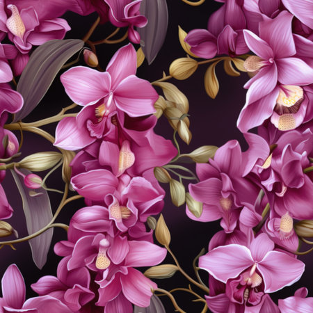 Seamless pattern with pink orchids. Vector illustration.の素材