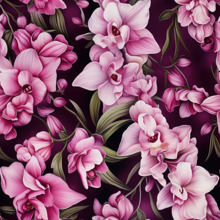 Seamless pattern with pink orchids. Vector illustration.の素材