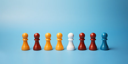 Leadership concept with pawns on blue background. 3D renderingの素材