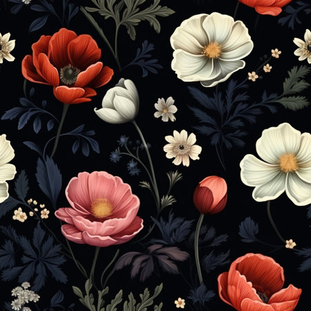Seamless pattern with poppies on dark background. Vector illustration.の素材