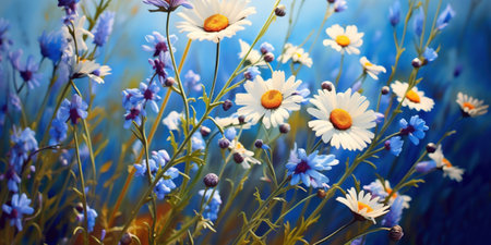 summer meadow with daisies and blue cornflowersの素材