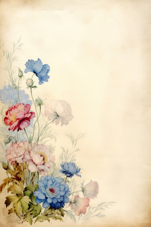 Grunge background with watercolor flowers. Old paper texture.の素材