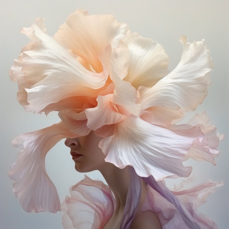 Portrait of a beautiful woman with a flower in her hair.の素材