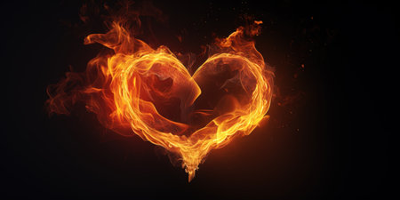 Burning fire heart on a black background. 3d rendering.の素材
