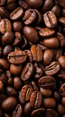 Roasted coffee beans background. Closeup. Top view.の素材
