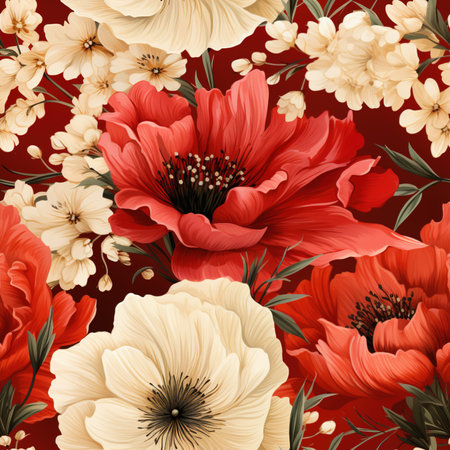 Seamless pattern with poppies and white anemonesの素材