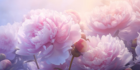 Peony flowers background. Beautiful pink and white peonies flowers.の素材