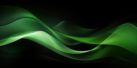 Abstract green waves on black background. Vector illustration for your design.の素材
