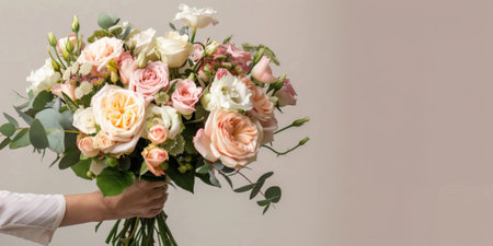 Bouquet of roses in the hands of a floristの素材