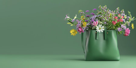Bouquet of wildflowers in green vase. 3D renderingの素材