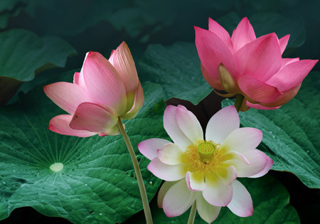 Closeup of a beautiful lotus flowers in the pondの写真素材