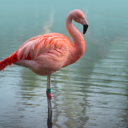 Single flamingo standing in the pondの写真素材