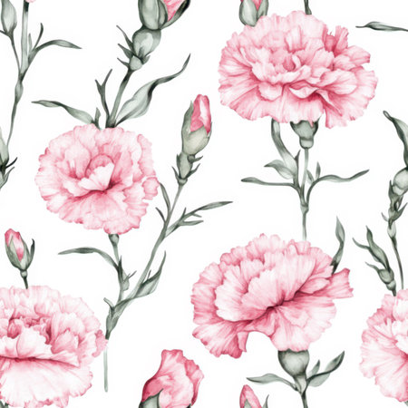 Seamless background with pink and red carnation flowersの素材